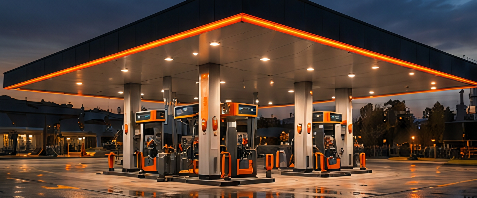 Estación de servicio de noche